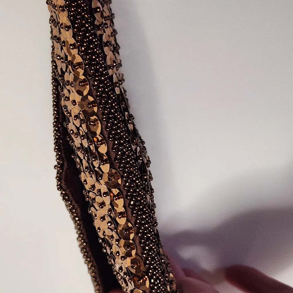 Vintage Walborg Beaded Sequin Chocolate Brown Clutch Bag